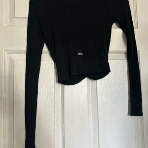 ALO Yoga Black Ribbed Long-Sleeve Cropped Top